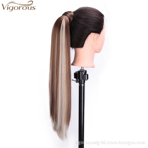Vigorous Heat Resistant Ponytail Hairpiece Drawstring 22 inch Long Straight Synthetic Hair Extensions for Women 6H613 Color